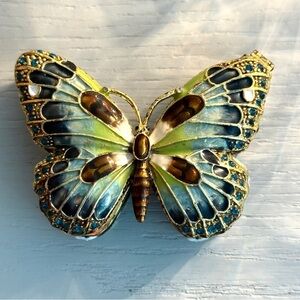 New Metal Colorful Butterfly Jewelry Box w/ Stones and Magnate Closure